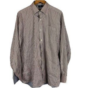 Lincs by David Chu Mens XL Red White Blue Striped Button Front Up Dress Shirt